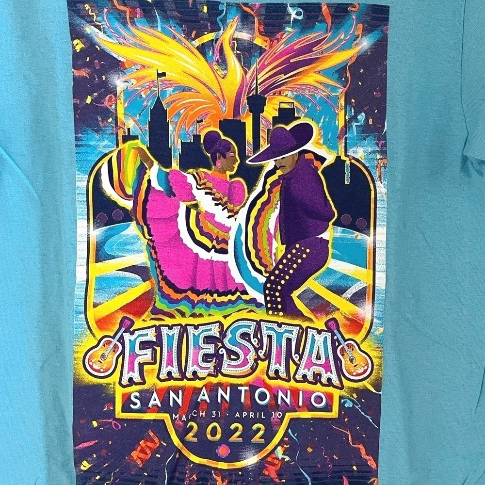 Gildan Fiesta San Antonio 2022 Graphic T Shirt Mens Small Blue Heavy Cotton Tee - Picture 2 of 9